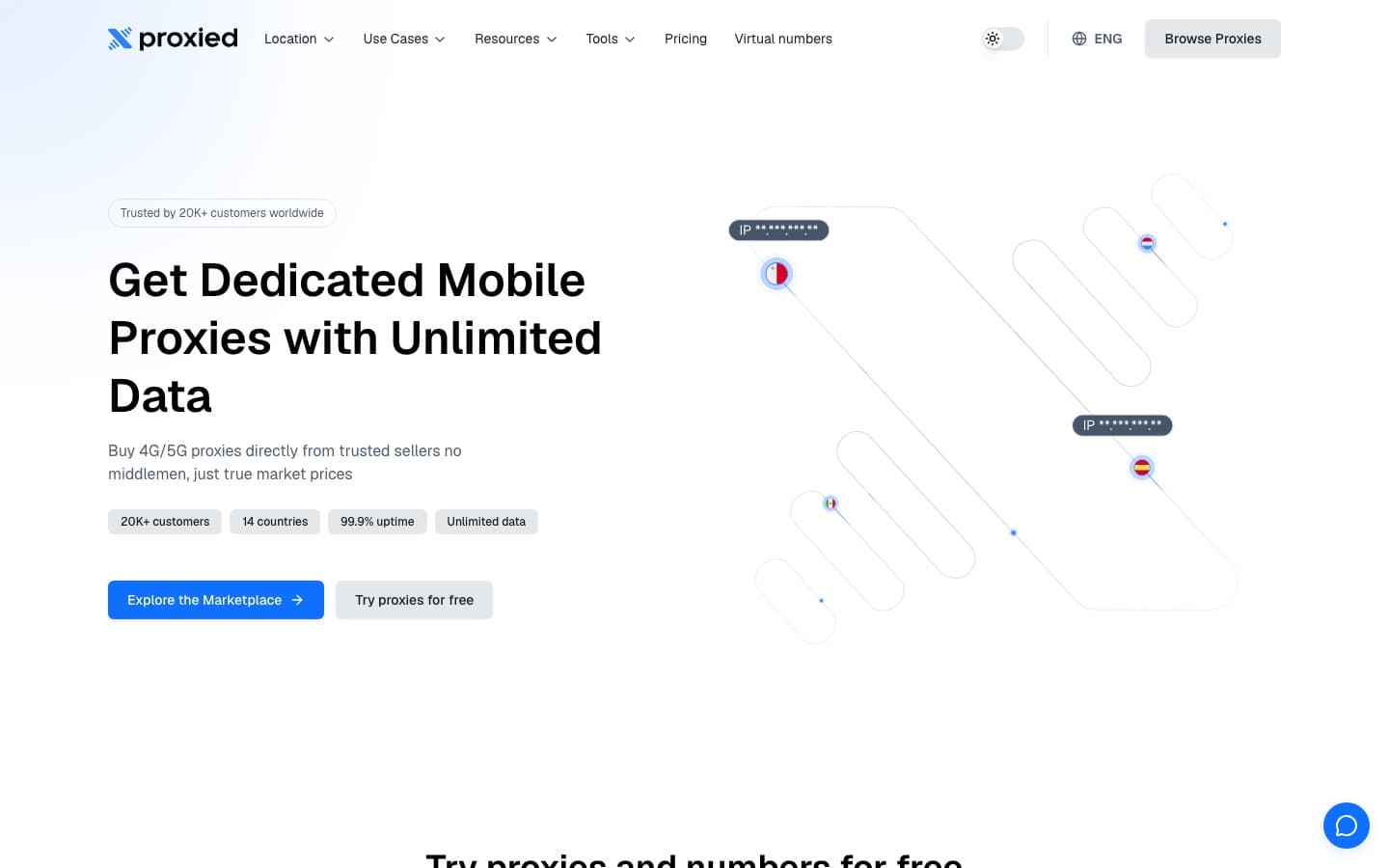 Proxied landing page selling dedicated mobile proxies